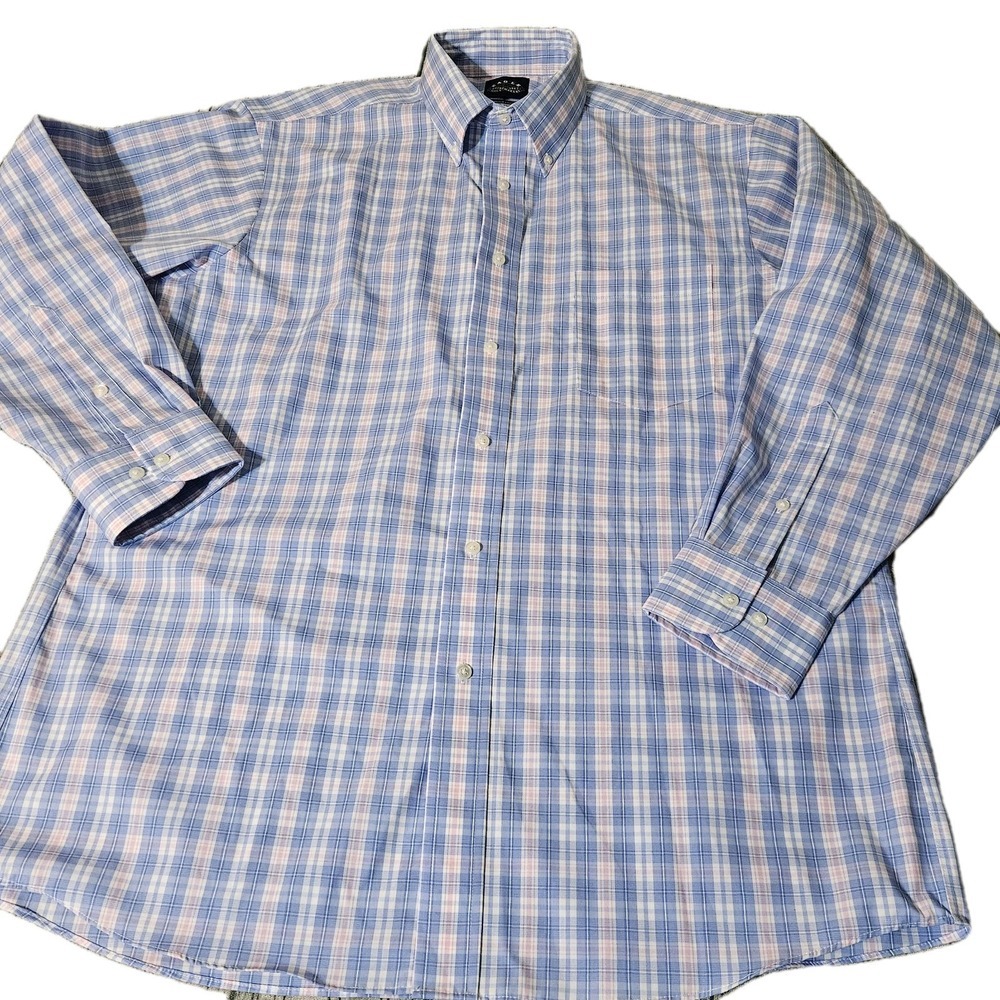 EAGLE SHIRTMAKER Plaid XL Blue Pink Easter DRESS‎ SHIRT-16 1/2 32/33 NON IRON